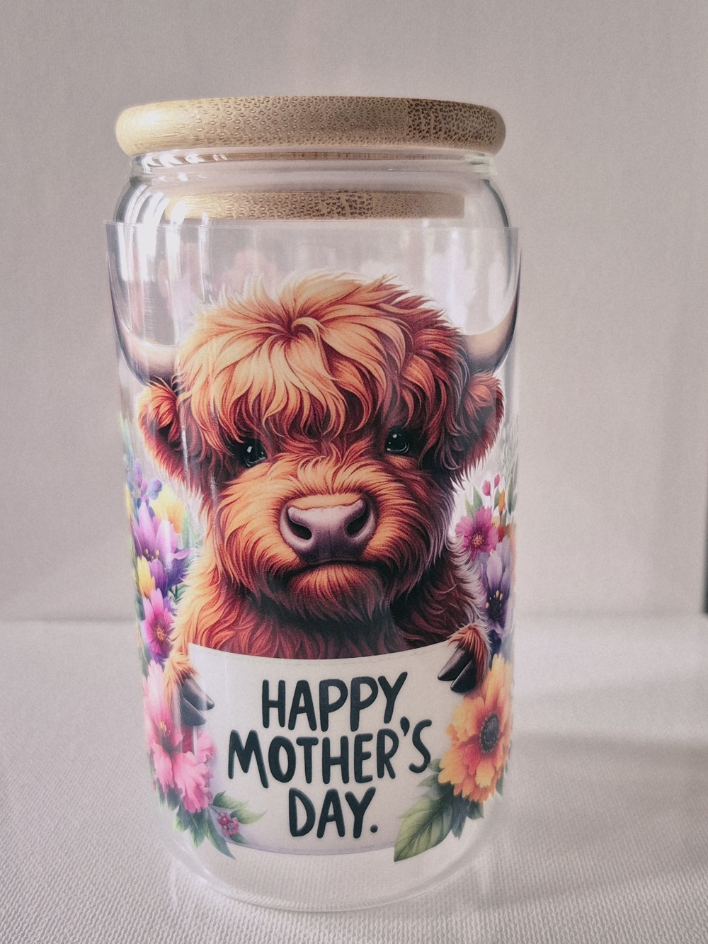 🌸3/$25 Happy Mother's Day Floral Calf 16oz Glass Tumbler Straw Lid Custom